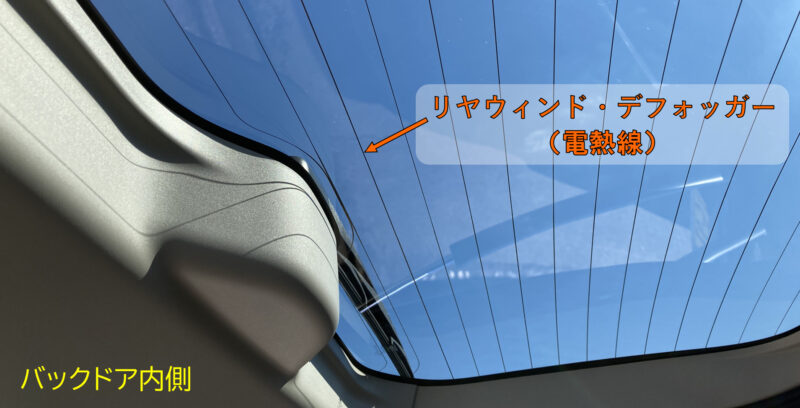 自動車のバックドアのガラスにあるリヤウィンド・デフォッガー（電熱線）のイメージ